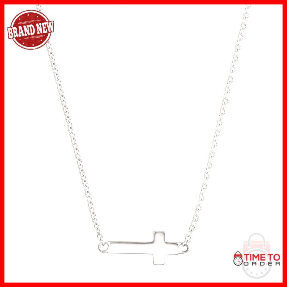 Sterling Silver Horizontal Cross Pendant Necklace 16 Inch Cable Chain